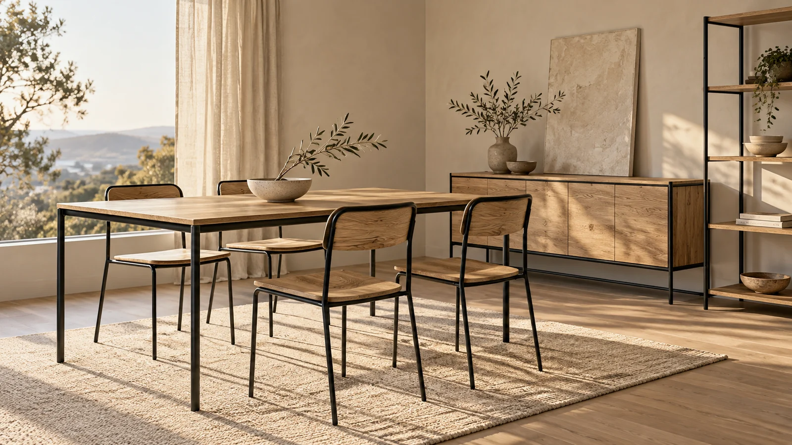 Steel and wood furniture interior