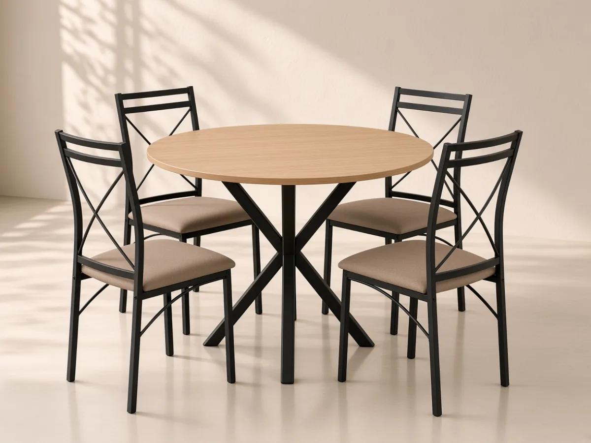 Round dining set in a warm studio