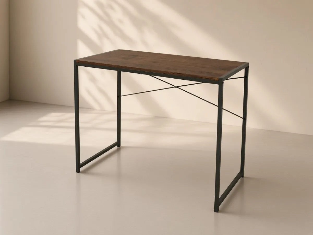 Writing desk — Rectangular top, slender steel legs and rear bracing